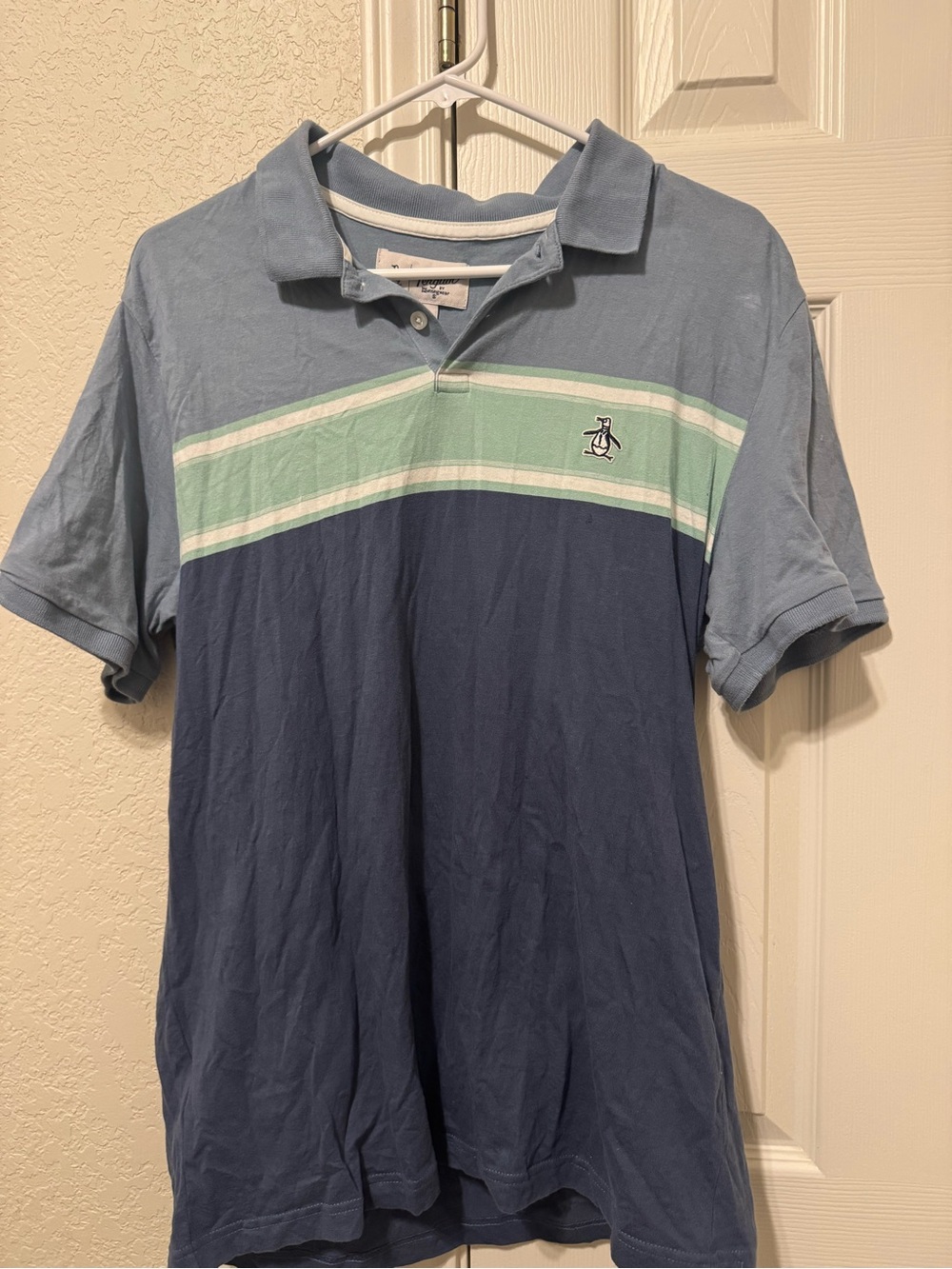 Original Penguin Blue, Navy & Mint Striped Polo Shirt